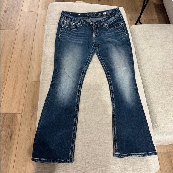 Miss Me Dark Blue Boot Cut Jeans with Embroidered Pockets - Picture 3 of 4